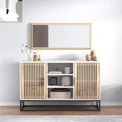 The Living Store Komoda bela 105x30x65 cm inženirski les - Komoda