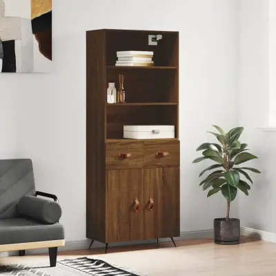 The Living Store Visoka komoda rjav hrast 69,5x34x180 cm inženirski les - Visoka Omara