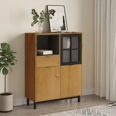 The Living Store Omara s steklenimi vrati FLAM 92x40x122,5 cm trdna borovina - Visoka Omara