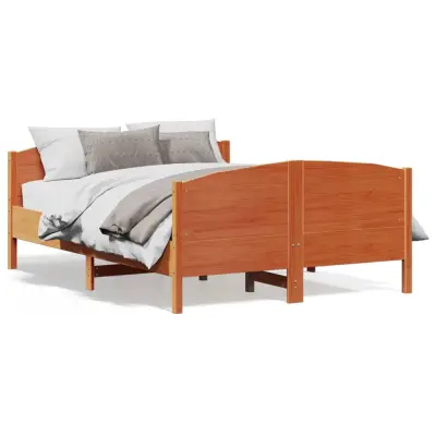 The Living Store Posteljni okvir brez vzmetnice voščeno rjav 140x190 cm borovina - Posteljni Okvir