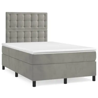 The Living Store Box spring postelja z vzmetnico svetlo siva 120x190 cm žamet - Box Spring Postelja