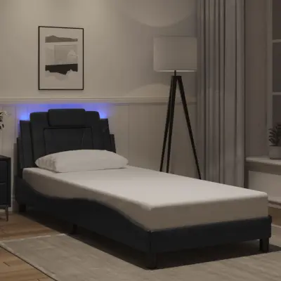 The Living Store Posteljni okvir z LED lučkami črn 90x200 cm umetno usnje - Posteljni Okvir