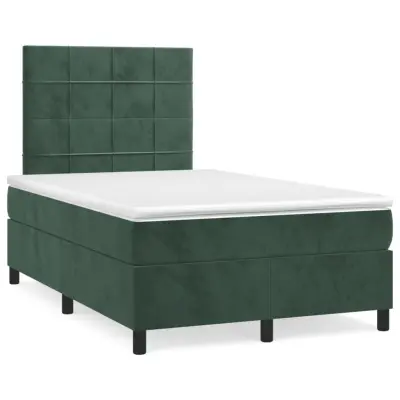The Living Store Box spring postelja z vzmetnico LED tem. zelena 120x200cm žamet - Box Spring Postelja