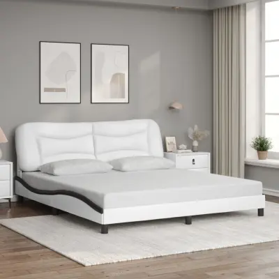 The Living Store Posteljni okvir z vzglavjem bel in črn 180x200 cm umetno usnje - Posteljni Okvir