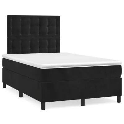 The Living Store Box spring postelja z vzmetnico LED črna 120x190 cm žamet - Box Spring Postelja