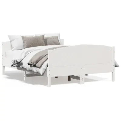 The Living Store Posteljni okvir brez vzmetnice bel 140x200 cm trdna borovina - Posteljni Okvir