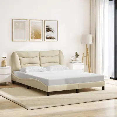 The Living Store Posteljni okvir brez vzmetnice krem 160x200 cm blago - Posteljni Okvir