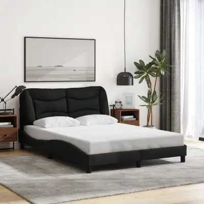 The Living Store Posteljni okvir brez vzmetnice črn 140x190 cm blago - Posteljni Okvir