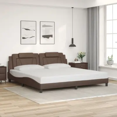 The Living Store Posteljni okvir z vzglavjem rjav 200x200 cm umetno usnje - Posteljni Okvir