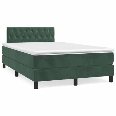 The Living Store Box spring postelja z vzmetnico LED tem. zelena 120x200cm žamet - Box Spring Postelja