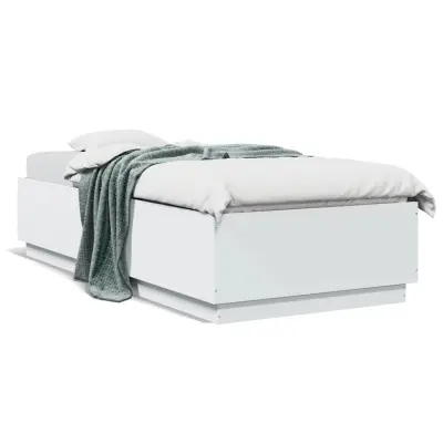 The Living Store Posteljni okvir z LED lučkami bel 100x200 cm inženirski les - Posteljni Okvir