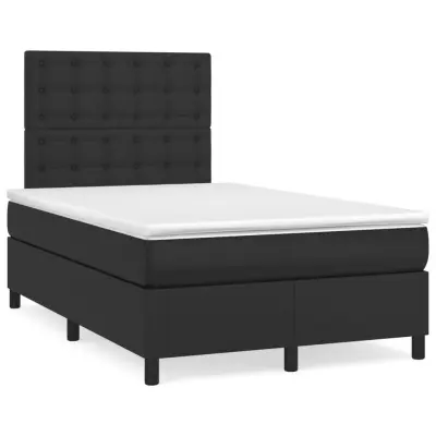 The Living Store Box spring postelja z vzmetnico črna 120x190 cm umetno usnje - Box Spring Postelja
