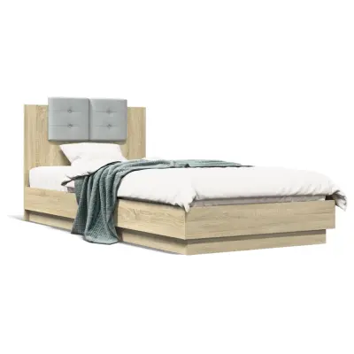 The Living Store Posteljni okvir z vzglavjem sonoma hrast 90x200 cm inž. les - Posteljni Okvir