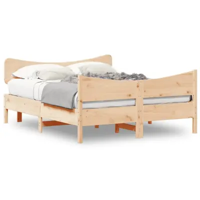 The Living Store Posteljni okvir brez vzmetnice 135x190 cm trdna borovina - Posteljni Okvir