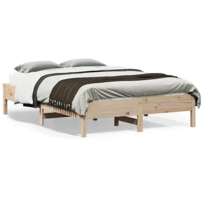The Living Store Posteljni okvir brez vzmetnice 135x190 cm trdna borovina - Posteljni Okvir