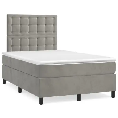 The Living Store Box spring postelja z vzmetnico LED sv. siva 120x190 cm žamet - Box Spring Postelja