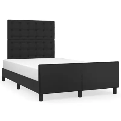 The Living Store Posteljni okvir z vzglavjem črn 120x190 cm umetno usnje - Posteljni Okvir Z Vzglavjem