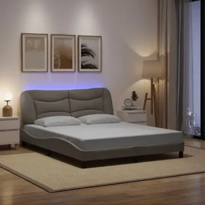The Living Store Posteljni okvir z LED lučkami taupe 160x200 cm tkanina -