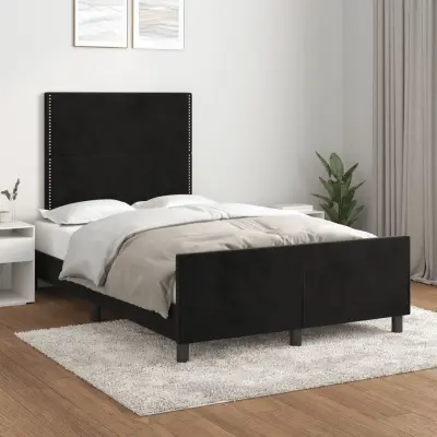 The Living Store Posteljni okvir z vzglavjem črn 120x190 cm žamet - Posteljni Okvir Z Vzglavjem