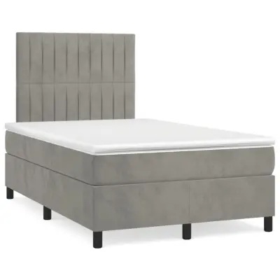 The Living Store Box spring postelja z vzmetnico LED sv. siva 120x190 cm žamet - Box Spring Postelja