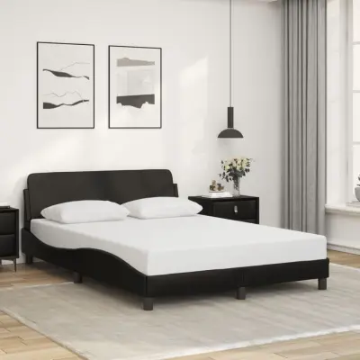The Living Store Posteljni okvir z vzglavjem črn 120x200 cm umetno usnje - Posteljni Okvir
