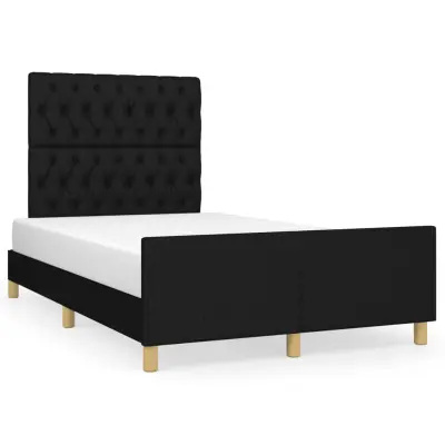 The Living Store Posteljni okvir z vzglavjem črn 120x190 cm tkanina - Posteljni Okvir Z Vzglavjem