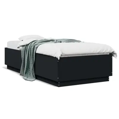The Living Store Posteljni okvir z LED lučkami črn 90x200 cm inženirski les - Posteljni Okvir