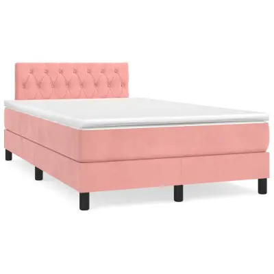The Living Store Box spring postelja z vzmetnico LED roza 120x190 cm žamet - Box Spring Postelja