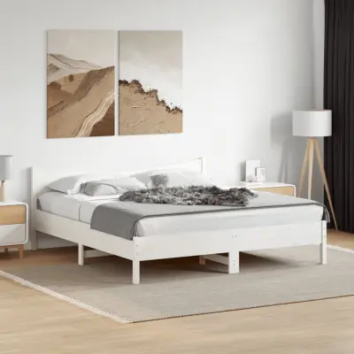 The Living Store Posteljni okvir brez vzmetnice bel 180x200 cm trdna borovina - Posteljni Okvir