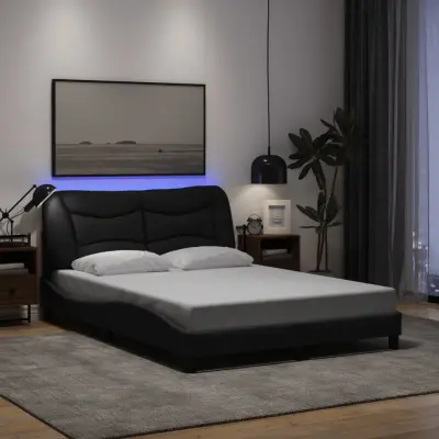 The Living Store Posteljni okvir z LED lučkami črn 120x200 cm tkanina - Posteljni Okvir