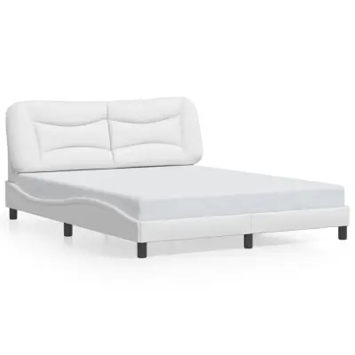 The Living Store Posteljni okvir z LED lučkami bel 160x200 cm umetno usnje - Posteljni Okvir