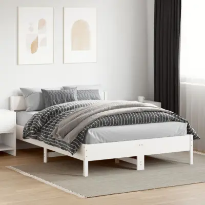 The Living Store Posteljni okvir brez vzmetnice bel 140x200 cm trdna borovina - Posteljni Okvir