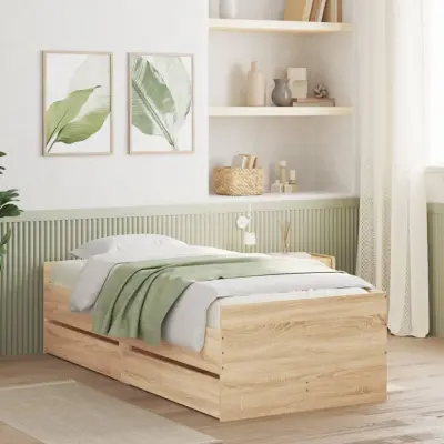 The Living Store Posteljni okvir s predali sonoma hrast 90x190 cm - Posteljni Okvir