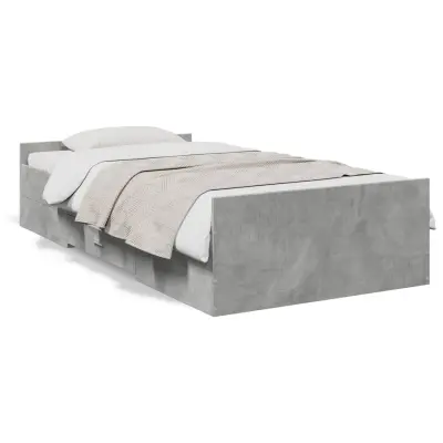 The Living Store Posteljni okvir s predali betonsko siv 75x190 cm inženirski les - Posteljni Okvir