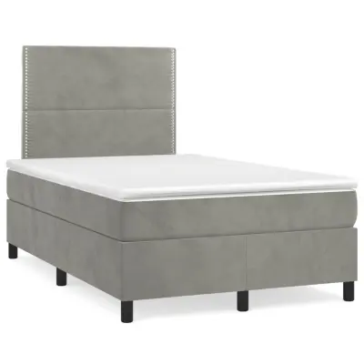 The Living Store Box spring postelja z vzmetnico svetlo siva 120x190 cm žamet - Box Spring Postelja