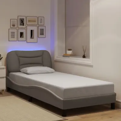 The Living Store Posteljni okvir z LED lučkami taupe 90x190 cm tkanina - Posteljni Okvir