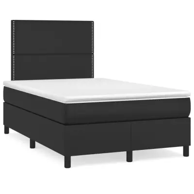 The Living Store Box spring postelja z vzmetnico LED črna 120x190 cm um. usnje - Box Spring Postelja