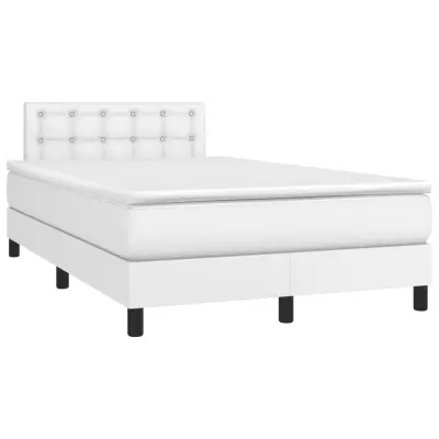 The Living Store Box spring postelja z vzmetnico LED bela 120x190 cm um. usnje - Box Spring Postelja