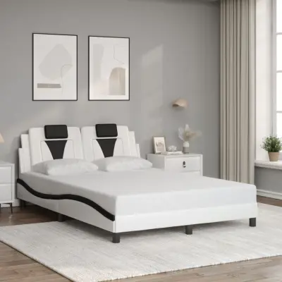 The Living Store Posteljni okvir z vzglavjem bel in črn 120x200 cm umetno usnje - Posteljni Okvir