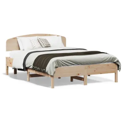 The Living Store Posteljni okvir brez vzmetnice 135x190 cm trdna borovina - Posteljni Okvir