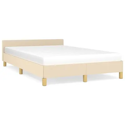 The Living Store Posteljni okvir z vzglavjem krem 120x190 cm tkanina - Posteljni Okvir