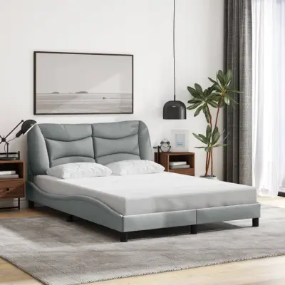 The Living Store Posteljni okvir brez vzmetnice svetlo siv 140x190 cm blago - Posteljni Okvir