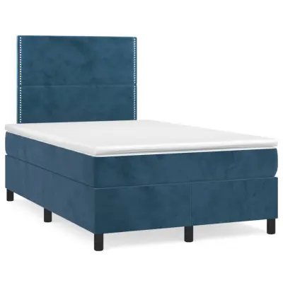 The Living Store Box spring postelja z vzmetnico LED tem. modra 120x190 cm žamet - Box Spring Postelja