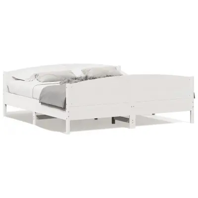The Living Store Posteljni okvir brez vzmetnice bel 200x200 cm trdna borovina - Posteljni Okvir