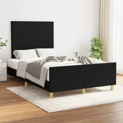 The Living Store Posteljni okvir z vzglavjem črn 120x190 cm tkanina - Posteljni Okvir Z Vzglavjem