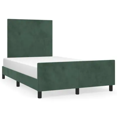 The Living Store Posteljni okvir z vzglavjem temno zelen 140x190 cm žamet - Posteljni Okvir Z Vzglavjem