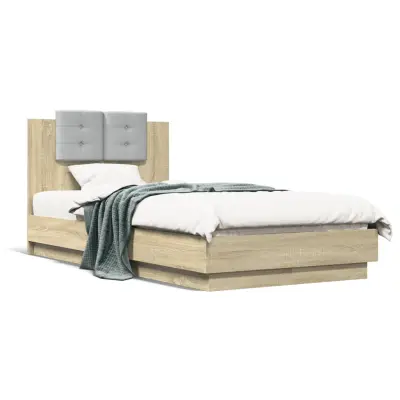 The Living Store Posteljni okvir z vzglavjem sonoma hrast 75x190 cm inž. les - Posteljni Okvir