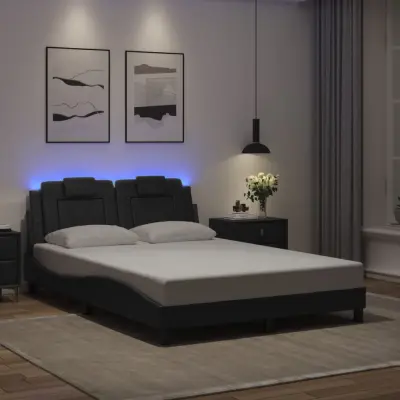 The Living Store Posteljni okvir z LED lučkami črn 120x200 cm umetno usnje - Posteljni Okvir