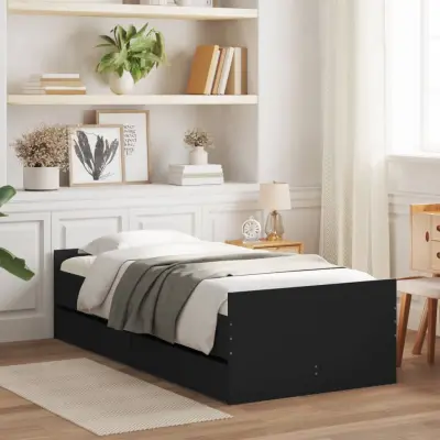 The Living Store Posteljni okvir s predali črn 75x190 cm - Posteljni Okvir