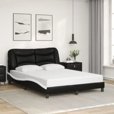 The Living Store Posteljni okvir z vzglavjem črn in bel 120x200 cm umetno usnje - Posteljni Okvir